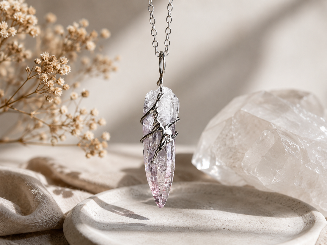One-of-a-kind handcrafted crystal necklaces displayed with natural variation and artisanal detail