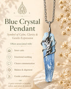 Kyanite crystal necklace representing alignment, inner balance, clear communication, intuition, and calm focused energy.