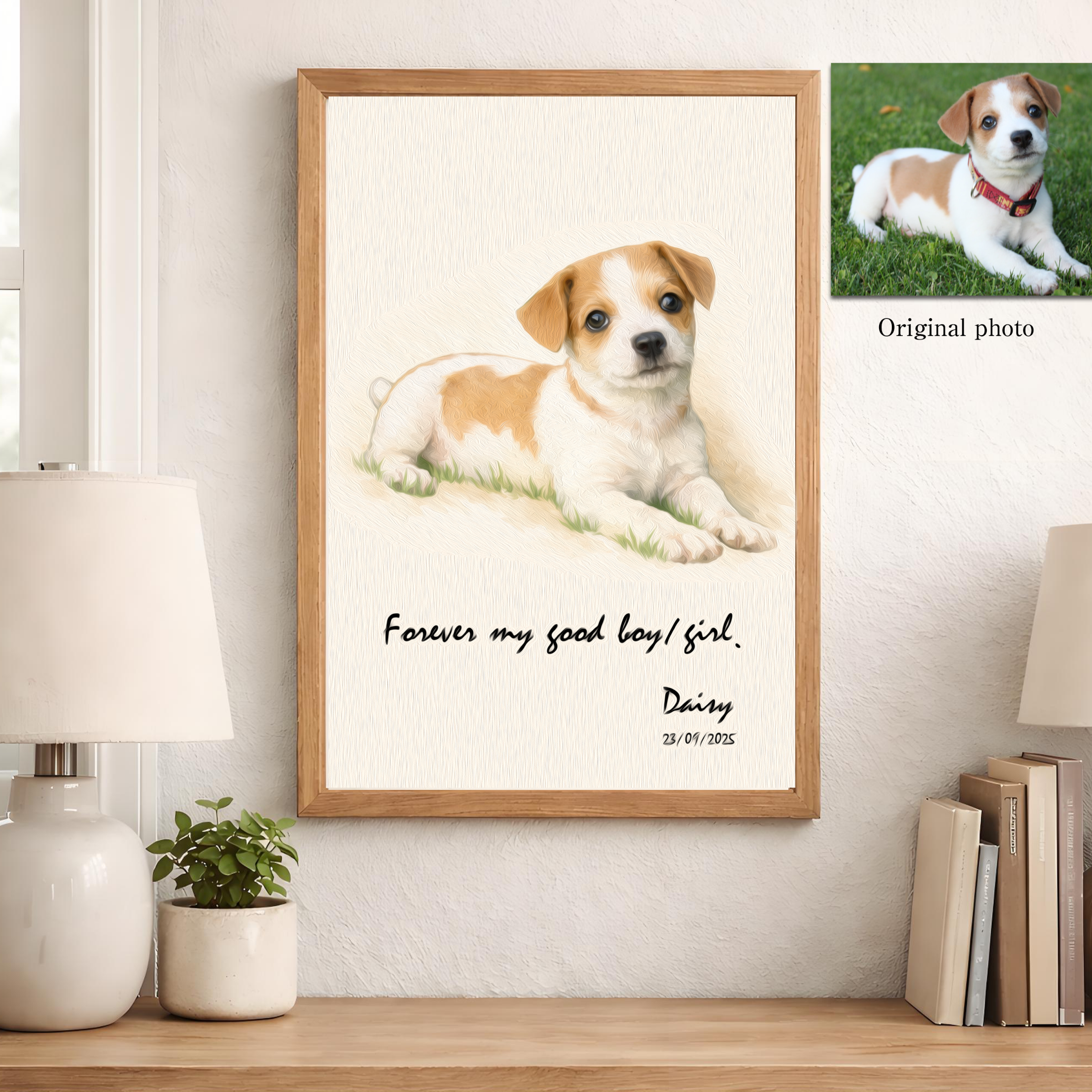 Custom Dog or Cat Memorial Portrait from Photo, Printable Wall Art, Digital Download