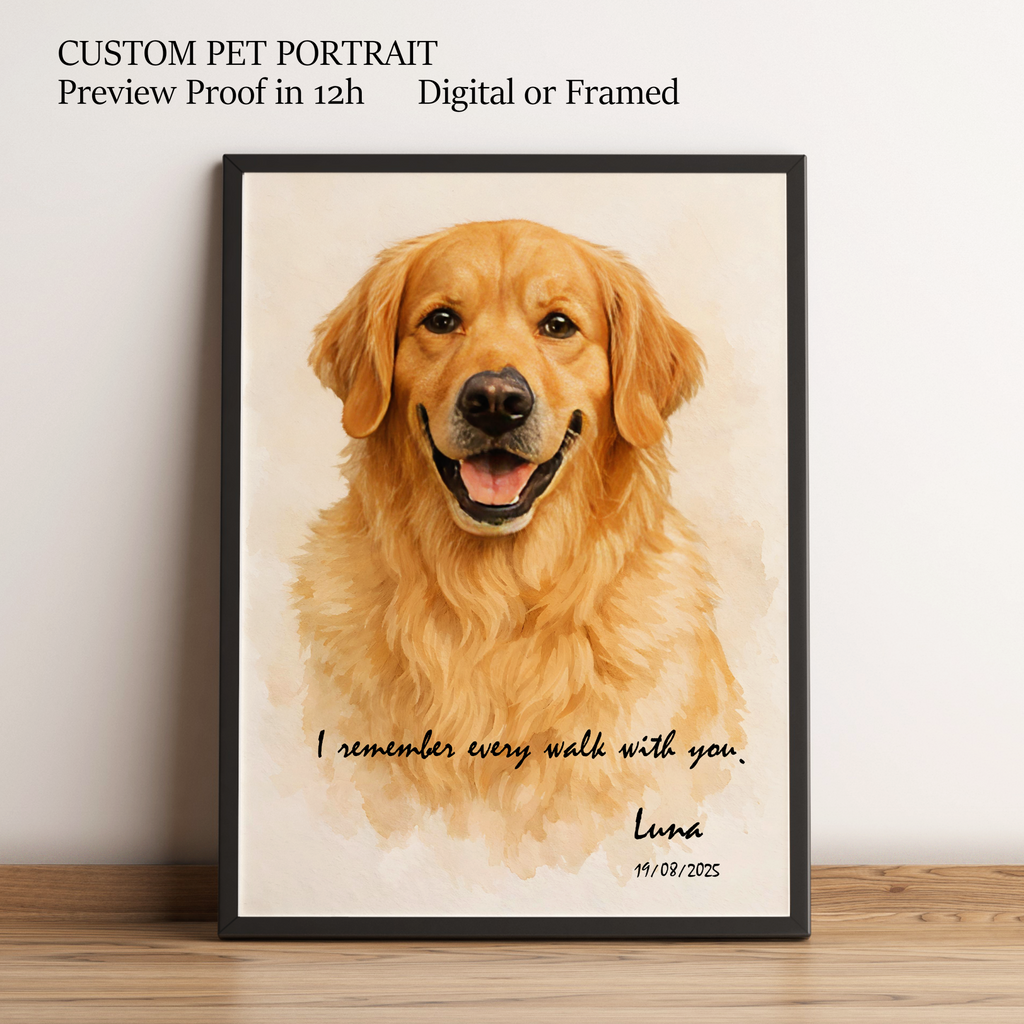 Custom Pet Portrait | Personalized Dog or Cat Art, Framed Print Option