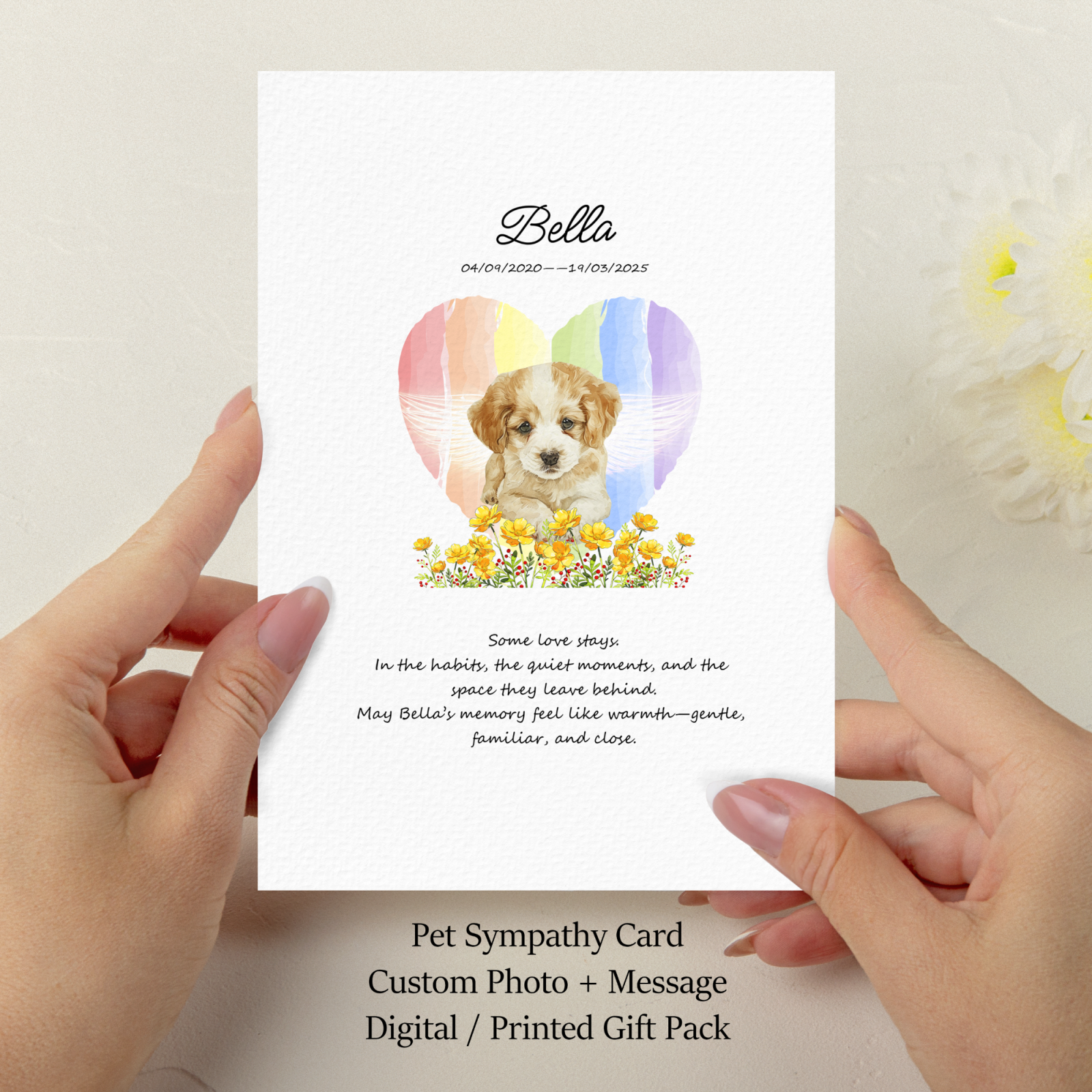 Personalized Pet Memorial Card Condolence Cardwith Photo & Message (Digital or Printed Option)