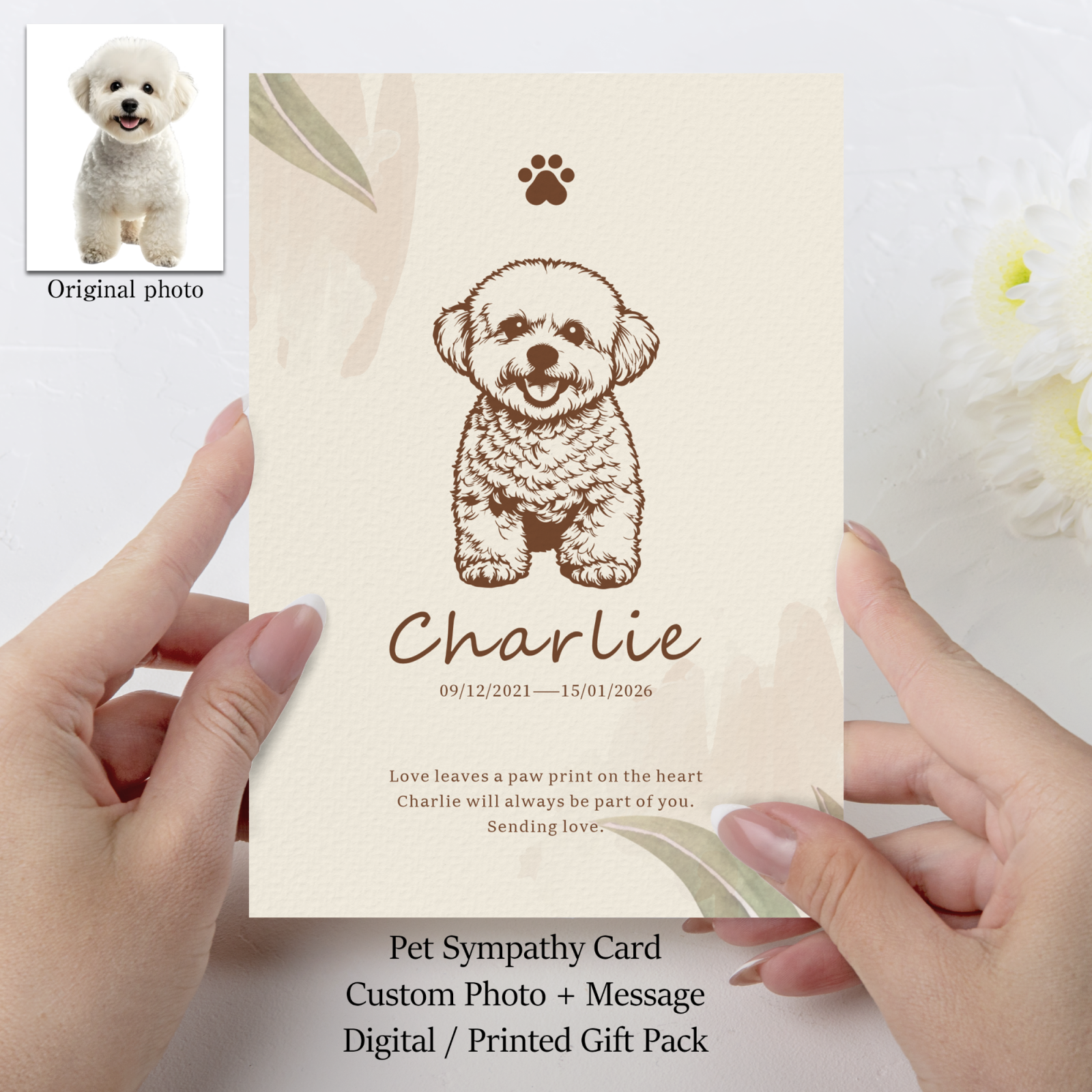 Custom Pet Sympathy Card from Photo, Personalized Memorial Card with Message, Digital or Printed Option