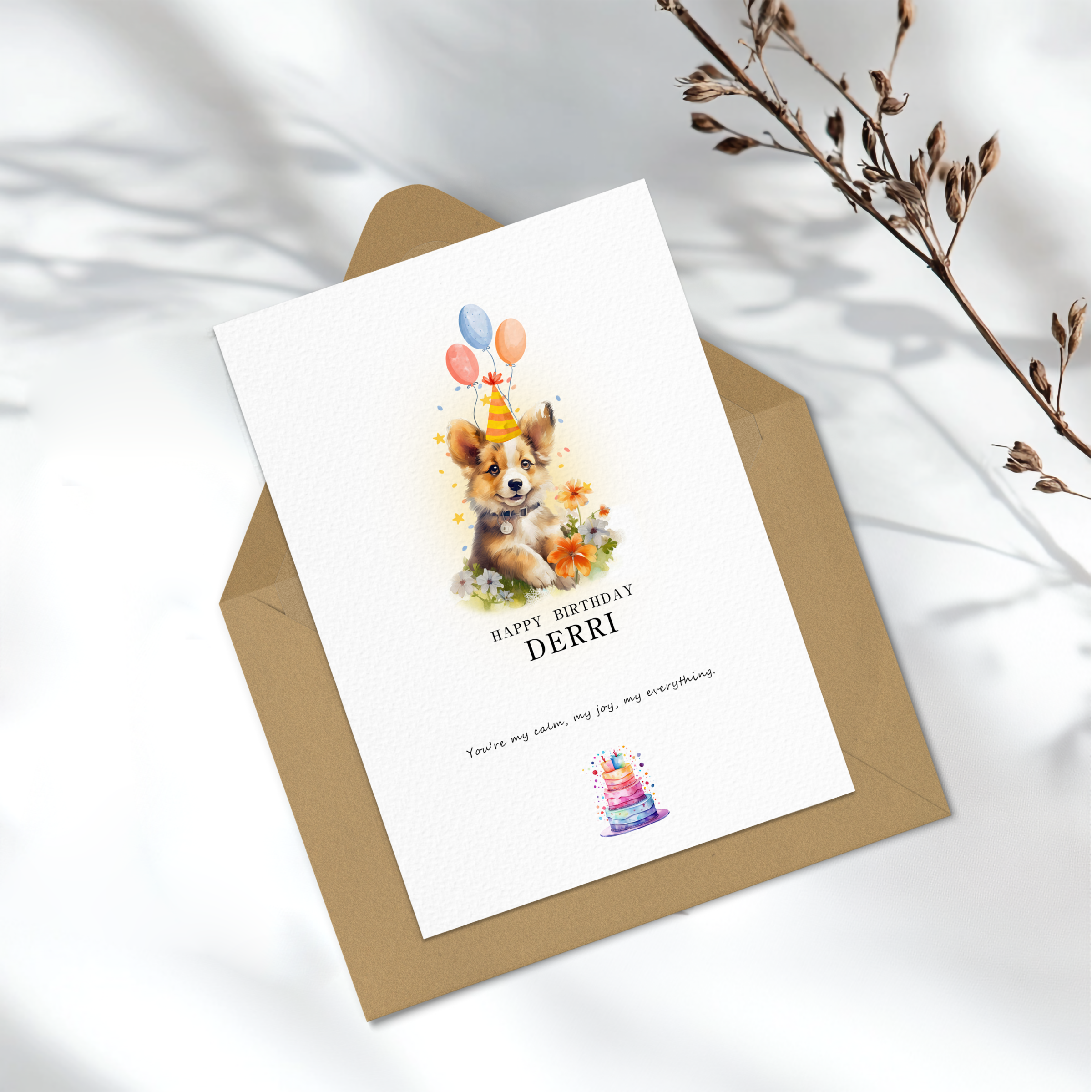 Custom Watercolor Pet Birthday Card | Personalized Dog or Cat Illustration