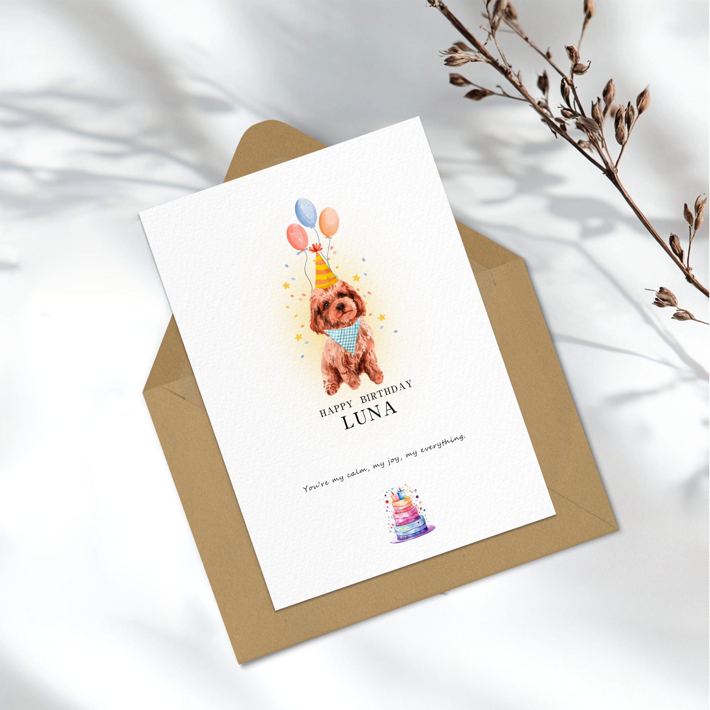 Custom Watercolor Pet Birthday Card | Personalized Dog or Cat Illustration