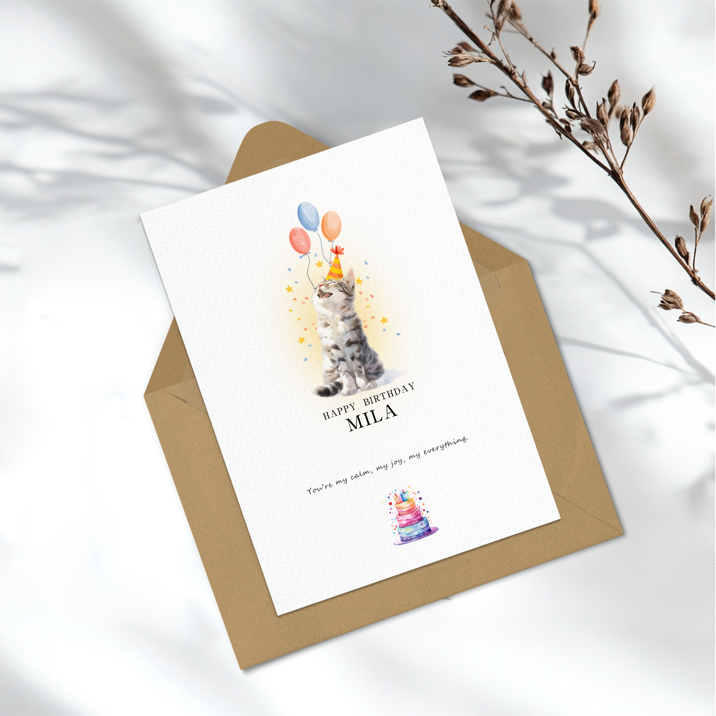 Custom Watercolor Pet Birthday Card | Personalized Dog or Cat Illustration