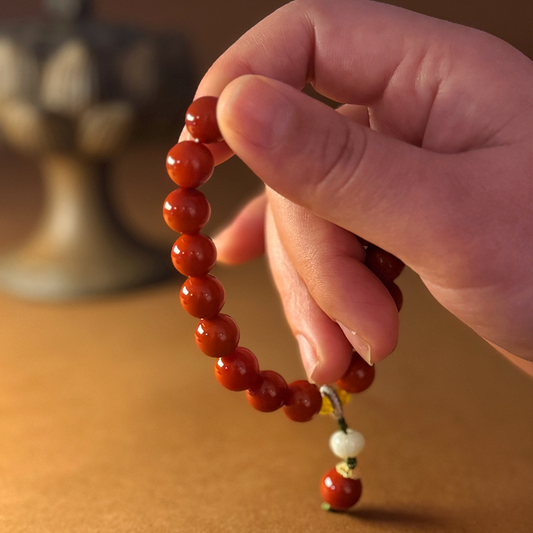 Natural Nanhong Agate Bracelet with Jade Peace Pendant & Pumpkin Beads – Harmony • Warmth • Balance