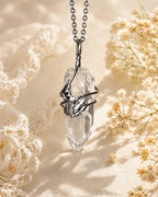 Handmade clear quartz soldered pendant necklace symbolizing clarity, amplification, and focused intention.