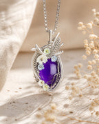 Handmade crystal heart wire wrapped necklace with natural crystal pendant, symbolizing love, emotional healing, and gentle inner connection.