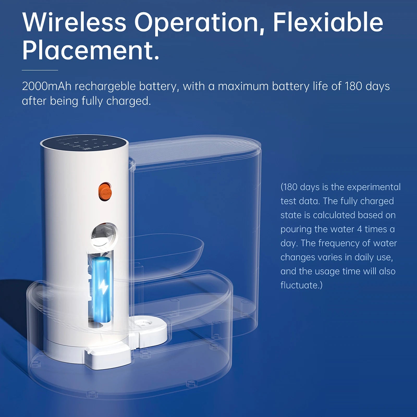 Smart Pet Water Fountain,3L Wireless Cat Water Fountain No Filter,Battery Operated Ultra Silent Cat Fountain Rechargeable