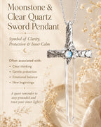 Lemurian quartz sword pendant necklace meaning image highlighting clarity, inner strength, focused energy, and the emotional symbolism of handmade crystal jewelry.
