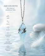 Glacial blue crystal necklace meaning image highlighting calm, clarity, emotional balance, inner stillness, and the symbolism of handmade crystal jewelry.